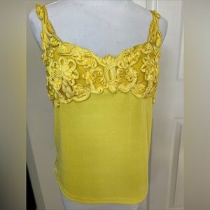 FashQue Stretch Camisole Women's S Bright Yellow w/Lace Tank Top EUC